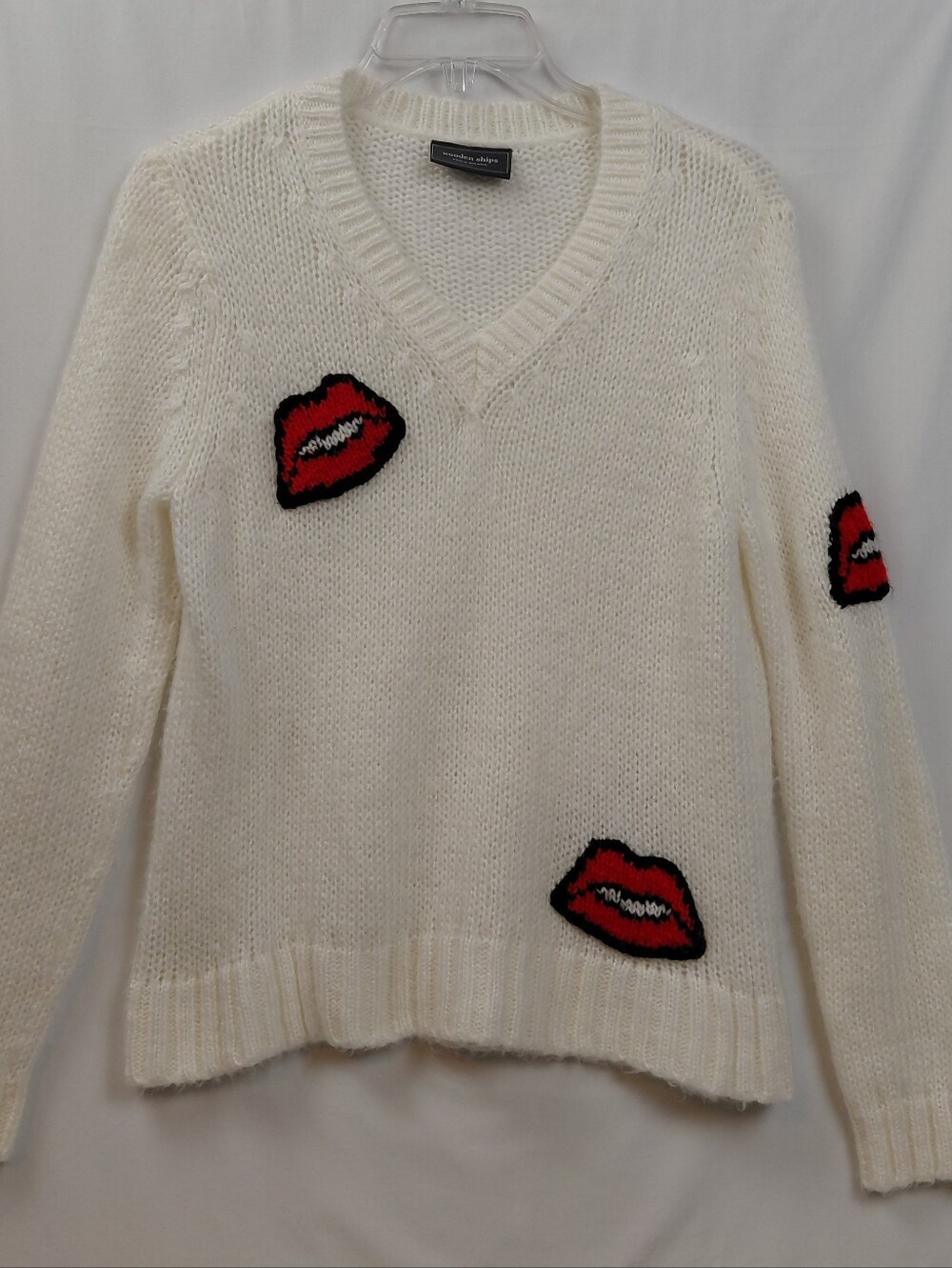 Wooden Ships Kisses Sweater Women's Size XS Red‎ Lips